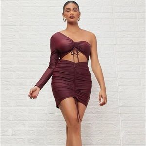 Go All-In One Shoulder Ruched Drawstring Bodycon Dress
